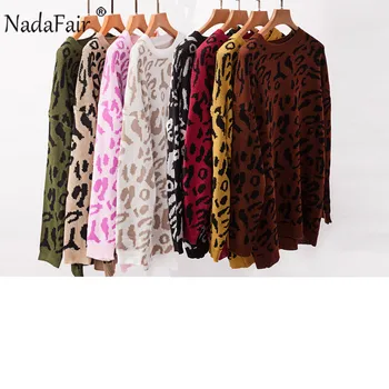 Nadafair Šiltas Megztas Leopard Suknelę Žiemos 2019 Kalėdų Prarasti Atsitiktinis Plius Dydžio Megztinis Sukneles Moteris
