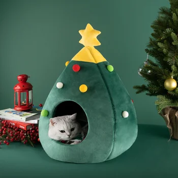 Naminių Gyvūnėlių Namuose Kačių Kalėdų Eglutės Formos Lova Šuns Guolį Šuniukui Urvas Skalbti Kačių Motina Šiltas, Minkštas Žiemos Cat House Pet Supplies Pet Lova