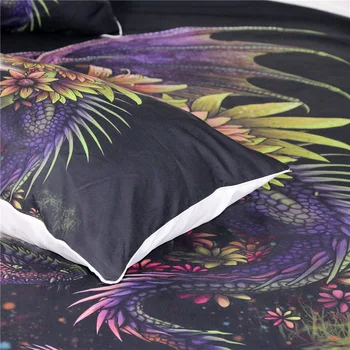 Namų Tekstilės NAUJA Antklode Padengti Nustatyti, Violetinės, Juodos spalvos Patalynės Komplektas su Dragon Tiger Kaukolė Vieną Dvigubo King Size Nustatyti 2019 Naujas Dizainas
