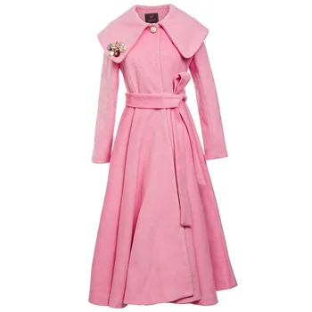Nauja Rudens Žiemos Moterys Paltas-line Slim Pink Kietos Sąvaros dvieiliai Elegantiškas Ilgas Mados Šiltas Tranšėjos Paltai Outwears