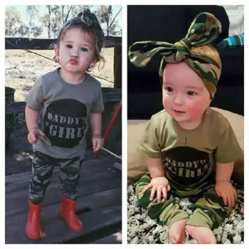 Naujagimis Kūdikis Kūdikis, Berniukas, Mergaitė, Drabužiai Nustatyti Armijos Žalioji trumpomis Rankovėmis T-shirt Viršūnes Ilgas Kelnes Berniukai, Mergaitės, Apranga, Rūbų 0-24M