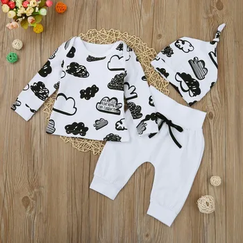 Naujagimiui Baby Girl Berniukas Cloud Print T Shirt Viršūnes+Kelnės Komplektus Drabužių Nustatyti Animacinių filmų ilgomis rankovėmis Atsitiktinis Romper kūdikių meisje