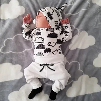 Naujagimiui Baby Girl Berniukas Cloud Print T Shirt Viršūnes+Kelnės Komplektus Drabužių Nustatyti Animacinių filmų ilgomis rankovėmis Atsitiktinis Romper kūdikių meisje