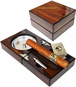 Naujas 1 set Kubos cigarų peleninę, kietas medinis langas nerūdijančio plieno peleninę + Cigarų Punch+Cutter+Turėtojas nešiojamas Sulankstomas