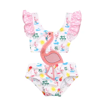 Naujas 2021 m. Vasarą Flamingo Mergaičių maudymosi kostiumėlį Vienas Gabalas Spausdinami Vaikų maudymosi Kostiumėliai 0-3Years Mergaičių Maudymosi Kostiumą, Vienas Gabalas Paplūdimio