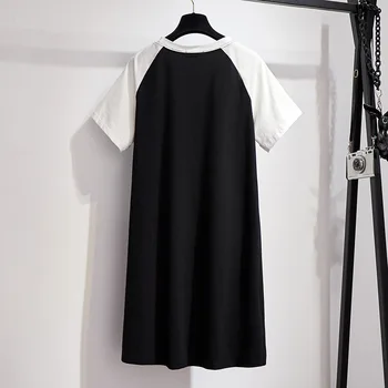 Naujas 2021 ponios vasaros plius dydis marškinėliai suknelė moterims didelių palaidų trumpas rankovės black print medvilnės suknelė 3XL 4XL 5XL 6XL 7XL