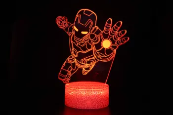 Naujas Akrilo 3D Iliuziją, LED Lempos, USB Spalvinga naktinė lempa Marvel Keršytojas Geležinis Žmogus Pav Modelis Įdomus Žaislai Vaikams Kalėdų Dovana