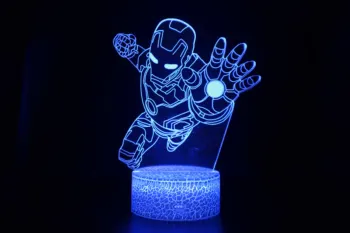 Naujas Akrilo 3D Iliuziją, LED Lempos, USB Spalvinga naktinė lempa Marvel Keršytojas Geležinis Žmogus Pav Modelis Įdomus Žaislai Vaikams Kalėdų Dovana