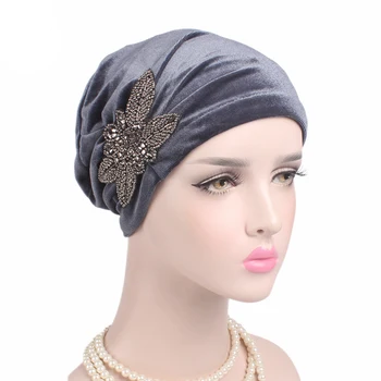 Naujas Atvykimo Puošnios Gėlės Moterims Turbaną Skrybėlė, Žiemą Šilta Musulmonų Indijoje Bžūp Elegantiškas, Minkštas Aksominis Kepuraitė Chemo Bžūp Aukštos Kokybės