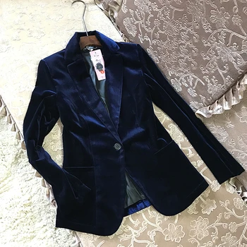 Naujas Aukštos Kokybės 2020 Aksomo, Moterų Švarkas Juodas) Blue (Mėlynas, Elegantiškas Lady Sportiniai Kostiumai Plius Dydis-Ilgomis Rankovėmis Slim Office Kostiumas Striukė