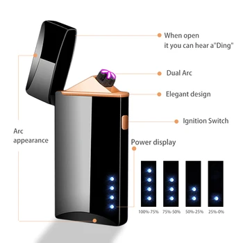 Naujas Dual Lanko USB Elektros Lengvesni LED Maitinimo Ekranas Touch plazminius, Žiebtuvėlio Vėjo Metalo Suvenyrinis Žiebtuvėlis Vyrų Dovanos
