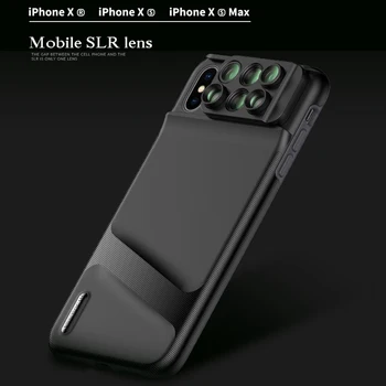 Naujas iPhone XS Max Dual Kameros Objektyvas 6-1 Fisheye Plataus Kampo Makro Lęšis iPhone XS XR Xs Max Teleskopas Mastelio keitimo objektyvas + Atveju
