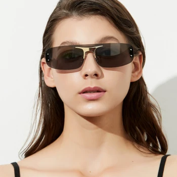 Naujas mados frameless vienas gabalas akiniai nuo saulės moterims, prabangūs, aukštos kokybės vandenyno objektyvas saulės akiniai moterų retro metalo kojos atspalvių