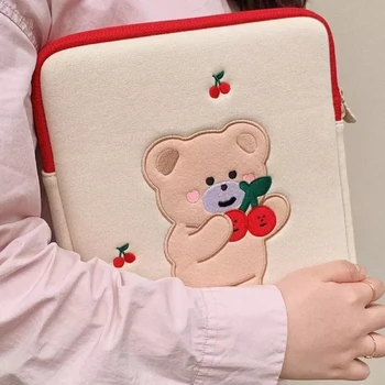 Naujas mielas Korėja Vyšnių Lokys Nešiojamojo kompiuterio Krepšys 11 12 13 Apple Ipad Sleeve Case Bag For Macbook Air Pro 13 15 Dell Asus Acer Nešiojamas Atveju