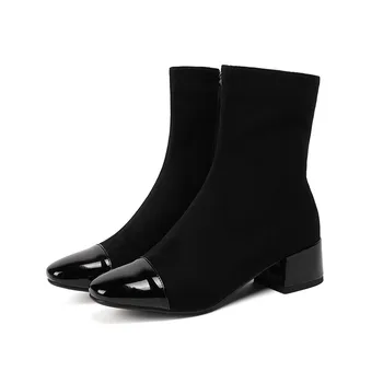 Naujas Moterų Bateliai Aukštakulniai Slydimo batai žiemą Ruožas, kojinės, batai, elegantiškas Aikštėje aukšti kulniukai batai moterų Plius dydis 32 - 44