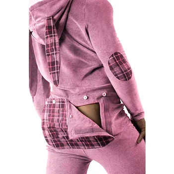 Naujausias Atvykimo Vyrų Atsitiktinis Seksualus Jumpsuits ilgomis Rankovėmis Triušio Ausis Gobtuvu Mygtuką Antkaklis Ilgas Kelnes Openable Klubo Pižama S-3XL