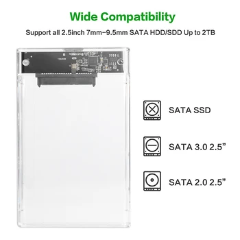 Nauji Plastikiniai Skaidrus HDD SSD Atveju 2,5 colio SATA 3 USB 3.0 Kietojo Disko Gaubto Namų Kompiuteris, Nešiojamas, Nešiojamasis KOMPIUTERIS