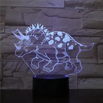 Naujiena 3D Lempos Iliuzija Vaikai Naktį Šviesos diodų (LED) Lemputę, USB Spalvotų Juros periodo Parkas Dinozaurų Dragon Triceratopsas Horned Drakonas