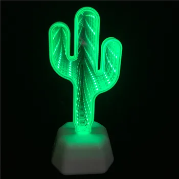 Naujovė Šviesos Kaktusas Formos 3D LED Tunelio Lempą Infinity Veidrodis Naktį Lempos Patalpų Dekoro Atmosfera Apšvietimo Luminaria Vienaragis Led