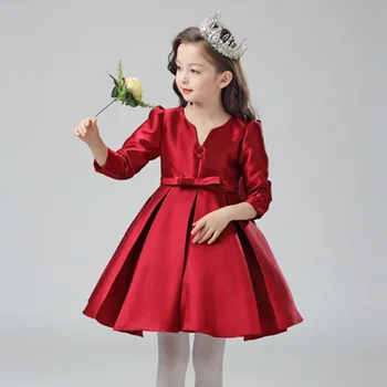 Naujų Mergaičių Didelis lankas princesė suknelė elegantiškas Vaikams ilgomis rankovėmis raudona suknelė mergina gimtadienio šventė clothes3 6 7 8 10 11 12Year