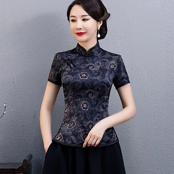 Negabaritinių Stiliaus Kinijos Moterims Marškinėliai, M-5XL Derliaus Cheongsam Palaidinė Lady Drabužių Vasaros Qipao Suknelė Mandarinų Apykaklės Suknelė Vestido