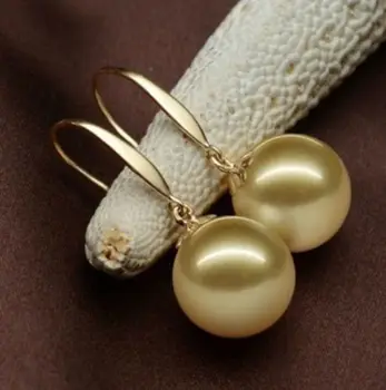 Nemokamas pristatymas 00322 charmingh pietų jūros poros 10-11mm aukso perlo auskaru 14k
