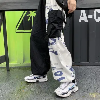 NiceMix 2020 Streetwear Grafiti Kratinys Juostelės Moterų Jogger Kelnės Nukentėjo Spalva Kišenėje Aukštos Elastinga Juosmens Moterų Kelnes Kelnės