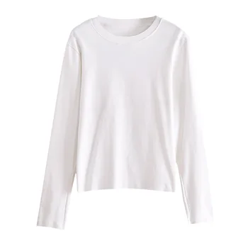 NINI STEBUKLŲ 2020 m. Rudenį Atsitiktinis ilgomis Rankovėmis T-shirt Moterų vientisos Spalvos Pagrindo Marškinėliai Balti Moterų Trumpai Medvilnė, Viršutinis Drabužių