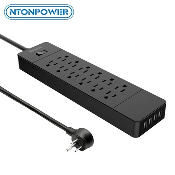 NTONPOWER USB Power Strip Surge Protector JAV Plug 12 AC Realizavimo USB Įkroviklis 4 Uostuose, Kabo Lizdas Montuojamas, 1,5 M Maitinimo Laidas