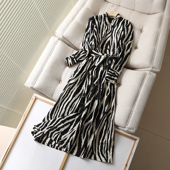 Nudžiūvo 2020 Vestidos De Fiesta De Noche Anglija Stiliaus Mados Derliaus Paprasta Zebra modelio Šalis Midi Suknelė Moterims Vestidos