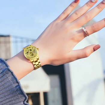 NUGALĖTOJAS Oficialiai Prekės Prabangus Elegantiškas Moterų Laikrodžiai Skeletas Automatinis laikrodis Mechaninis Aukso Nerūdijančio Plieno Ponios Riešo Žiūrėti