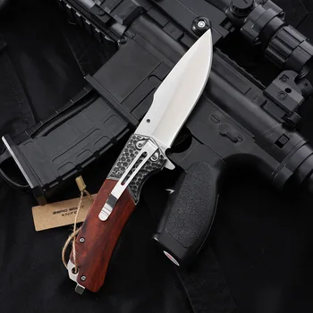 NULIS AŠTUONI peilis 440 blade taktinis lankstymo peiliai, medienos rankena lauko Pocke kempingas Gelbėjimo Išgyventi medžioklės cutte įrankis EDC ZE619