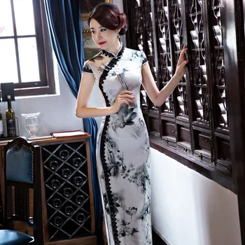 Nėrinių Gėlių Ilgai Cheongsam 2020 Trumpas Rankovės Kinų Tradicinė Suknelė Moteris Derliaus Qipao Ponia Elegancija, Vakaro Suknelės, Šaliai