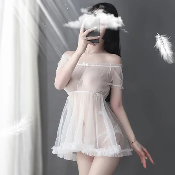 Nėrinių Lingerie Juoda Balta Skaidri Gražių Sexy Cute Princesė Miega Nightdress Sleepwear Lolita Kawaii Šifono Suknelė
