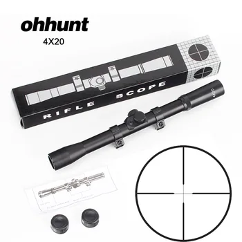 Ohhunt 4X20 Medžioklės Riflescope Bauda Dvipusis Tinklelis Šautuvas taikymo Sritis Taktinis Optiniai Taikikliai su Suderinta Žiedai Airsoft Striukės