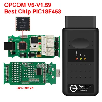 OPCOM V5 su realiais PIC18F458 FTDI Chip Firmware V1.59 OP-COM V1.99 Opel Diagnostikos Įrankis