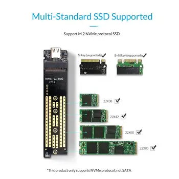 ORICO M. 2 SSD Talpyklos Adapteris NVMe NGFF Aliuminio M2 SSD Atveju USB3.1 Tipas-C Gen2 10Gbps už 2230/2242/2260/2280 VSD Iki 2TB