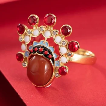 Originalaus Dizaino Kinijos Tradicinės Kultūros Pekino Operos Pietų Raudonas Turmalinas Atidaryti Žiedas Žavesio Žavių Moterų Prekės Papuošalai
