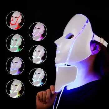 Oro Pagalvių-7 Spalvų Šviesos diodų (LED) Veido Kaukė Su Kaklo Odos Atjauninimas, Veido Priežiūra, Gydymas, Grožio Anti Acne Gydymas, Balinimas