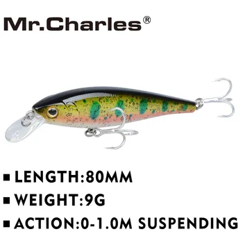 P. Charles CMC019 Žvejybos Masalas 80mm/9g 0-1m Plūduriuojantis Super Sinking Minnow Sunku Masalas Kokybės Profesionalus Crankbait