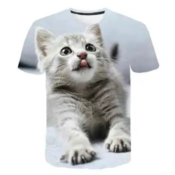 Paauglys Baby Cat T-shirt Vaikams Berniukams, Mergaitėms trumpomis Rankovėmis Tee Viršūnes Minkšti Drabužiai Vaikams trumpomis Rankovėmis T-shirt Poliesteris Viršūnės