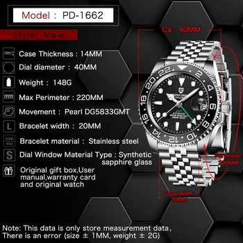 PAGANI DIZAINO Prabangūs Vyrų GMT Automatinis Mechaninis laikrodis Vyrams Klasikiniai Juoda Laikrodžiai Jubiliejaus Dirželis Keramikos Bezel Safyras Laikrodis