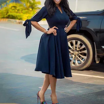 Paprastas Elegantiškas Office Lady Linijos Suknelė Vasaros 2020 Nėrinių Vakarienė Verslo Darbo Suknelės Skraiste Femme Vestiods Afrikos Midi Suknelė