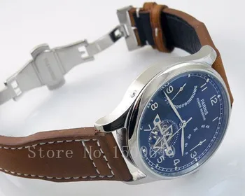 Parnis Galios Rezervo Chronometras 43mm Žiūrėti blue dial st25 automatinis Judėjimo odinis dirželis Lankstymo sagtimi mens watch E1293