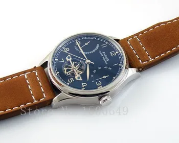 Parnis Galios Rezervo Chronometras 43mm Žiūrėti blue dial st25 automatinis Judėjimo odinis dirželis Lankstymo sagtimi mens watch E1293