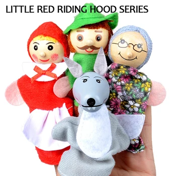 Pasakos piršto žaislas pliušinis mažai raudona jojimo hood pirštų lėlės, dėlionės ikimokyklinio ugdymo vaikų žaislas