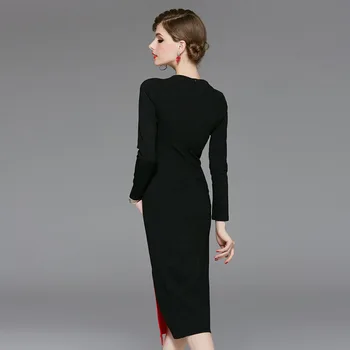 Pavasario 2020 moterų naujus high-end retro suknelės pagerėjo cheongsam spalvų kontrastas garsenybių klubo ilgomis rankovėmis suknelė