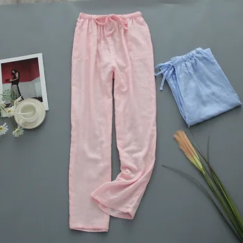 Pavasario Dvigubo Sluoksnio Medvilnės Marlės, Ilgai Pyjama Nuosėdos Atsitiktinis Animacinių filmų Moterų Namų Kelnės Elastingos Juosmens Sleepwear Spausdinimo Namų Drabužiai