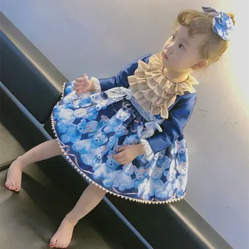 Pavasario Kūdikių Mergaičių Suknelė ilgomis rankovėmis Spausdinti Lokys Nėrinių Princesė Trijų dalių Lolita stiliaus Princesė Kostiumas Suteikti Mergaitėms Dovanų