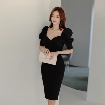 Pavasarį modelį han edition crossover v-kaklo stebėjimo hablo-burbulas rankovės aukštų juosmens auginti vieną dorovės suknelė